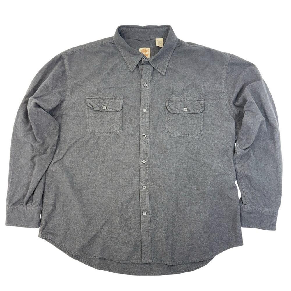 Long Sleeve Button Down Flannel Shirt Gray Blue Cotton Men’s 2XL Timberland